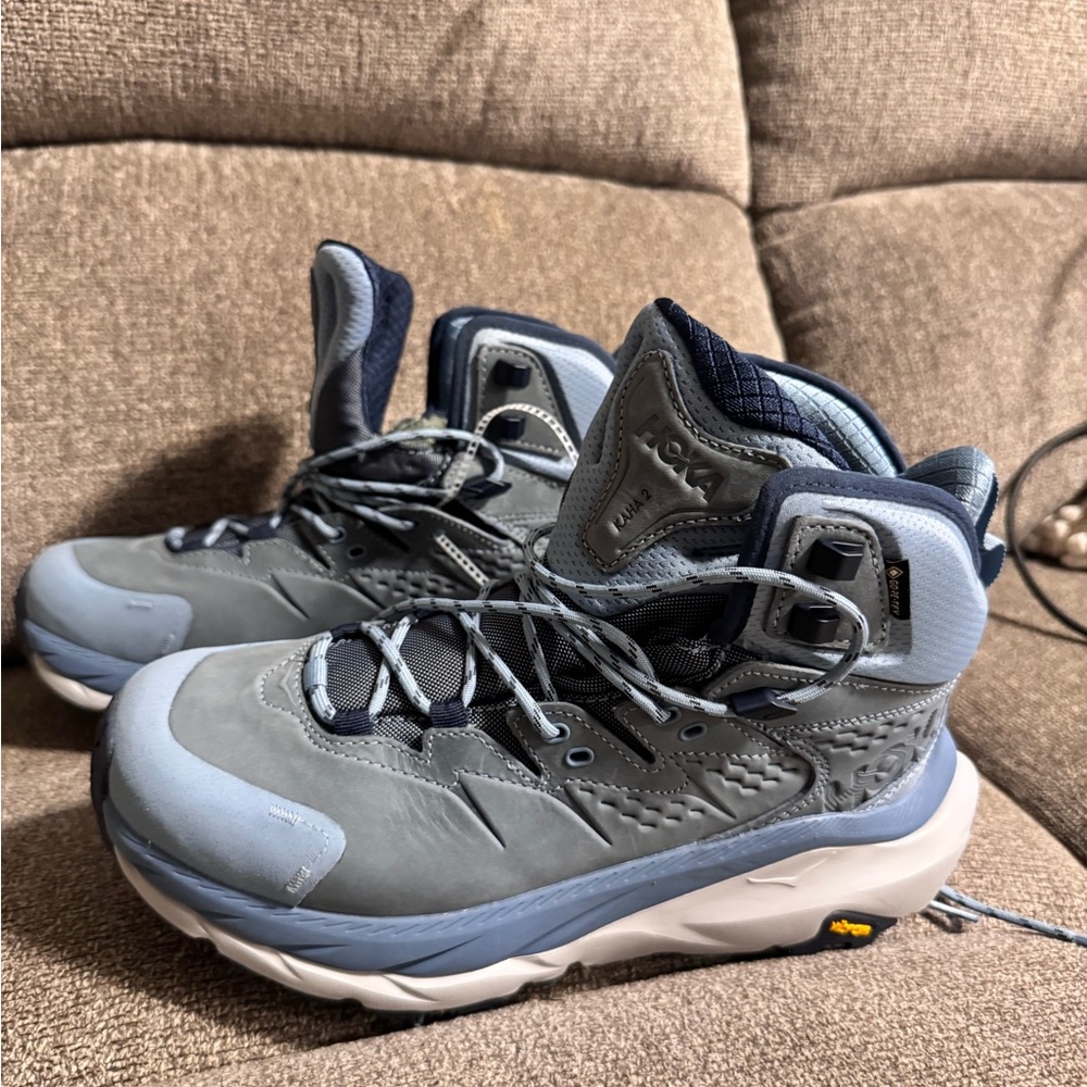Hoka Gray and Blue High-Top Sneakers